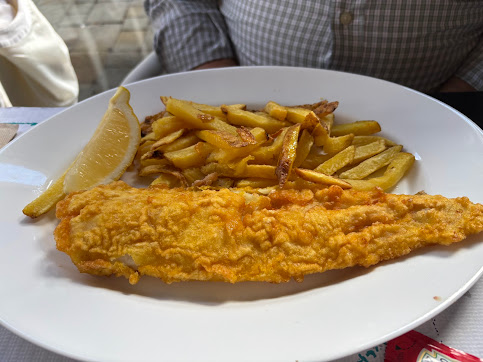 Classic British fish and chips at The Square Café, Gibraltar